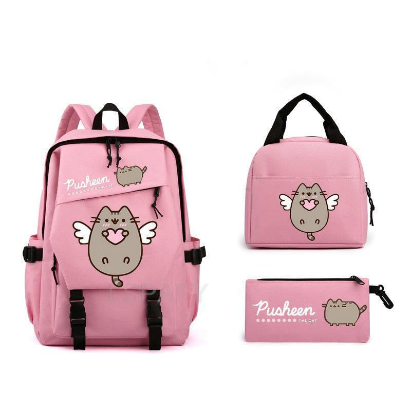 3 PCs set cartoon Pusheen fat cat school bag kawaii simple Laptop Backpack