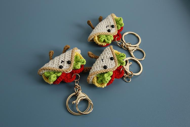 Sandwich Pattern 1 Piece Sandwich Keychain Yarn Handmade Cute Keychain