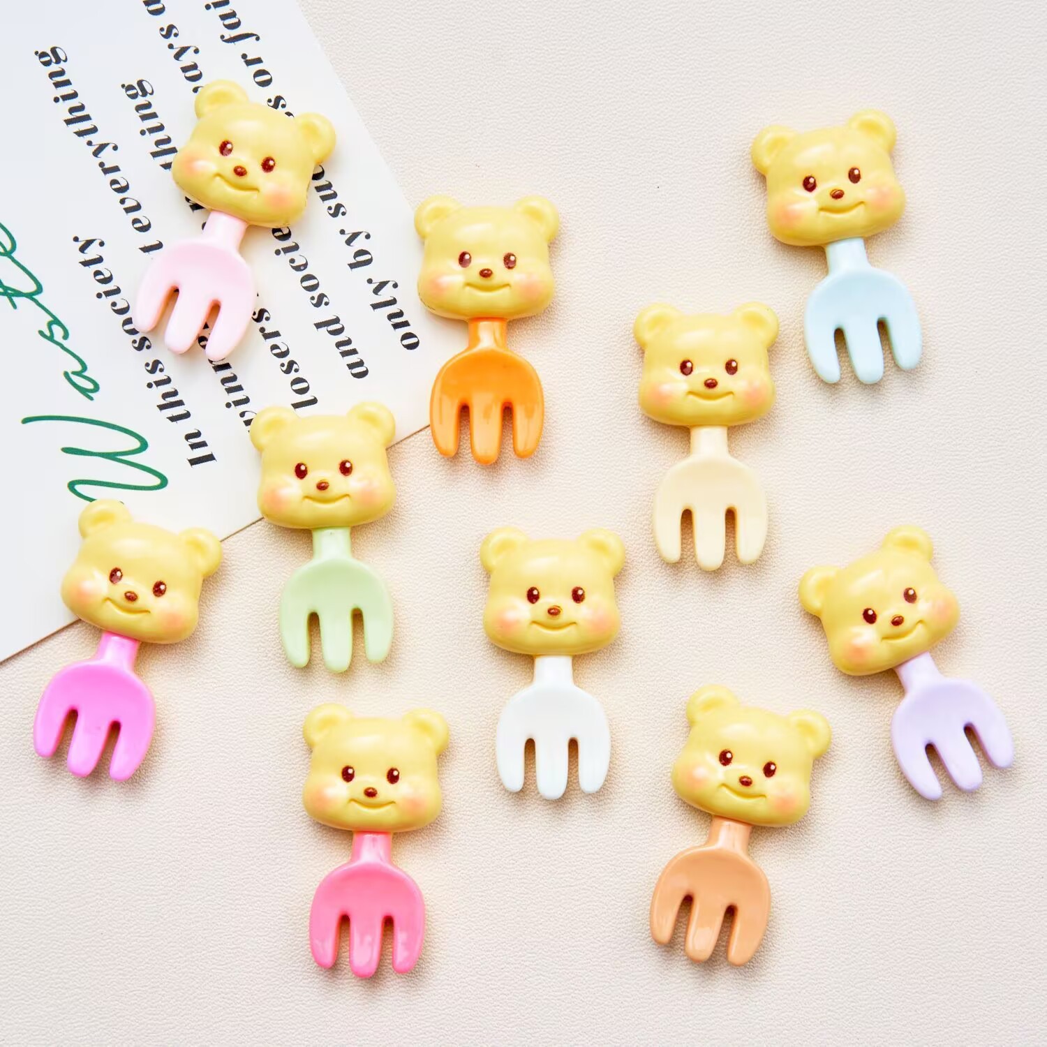 Cute Bear Fork Cream Glue Handmade Hole Shoe Buckle Hairpin Hair Rope Mobile Phone Case Material DIY Resin Accessories
