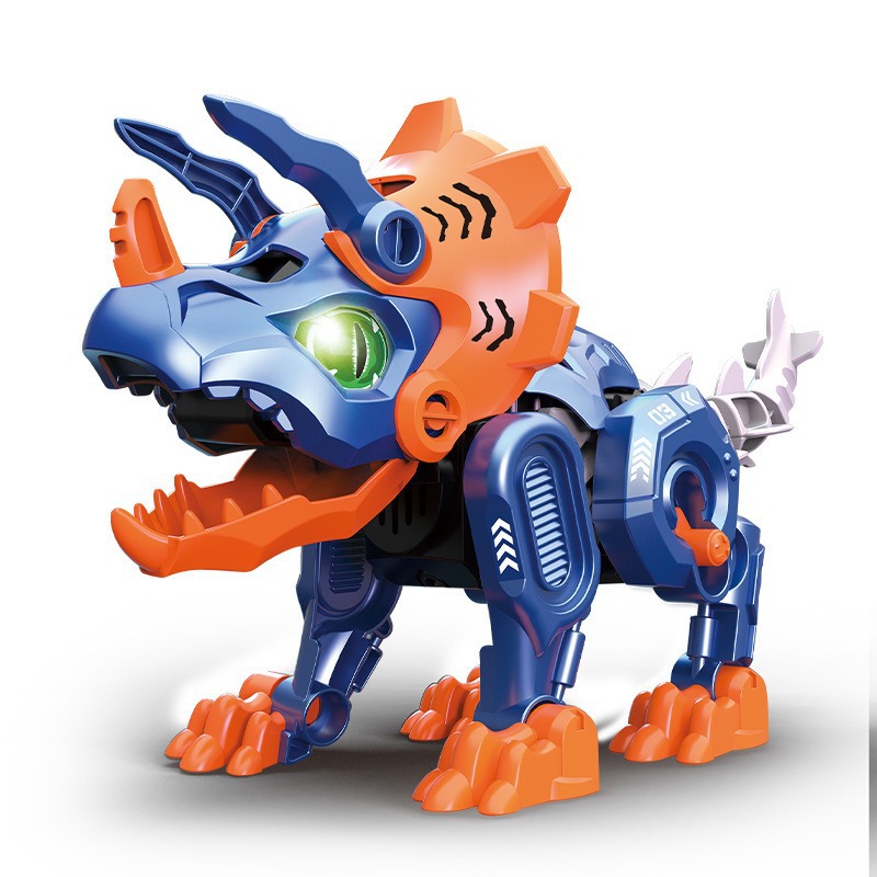 Puzzle transfronterizo dinosaurio ensamblaje juguete simulación diy transmisión electromecánica dinosaurio luz y efecto de sonido juguetes tecnológicos
