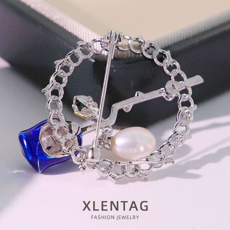 Perla de agua dulce natural original broche de diamante azul de diamante estilo retro broche de flores al por mayor joyas hechas a mano image 3