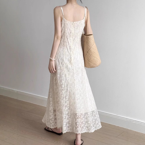 Sweet and Spicy Girl Lace Tank Top Dress, Summer 2025 New Model, Waist Cinching A-Line Slimming Gentle Flowy Long Dress