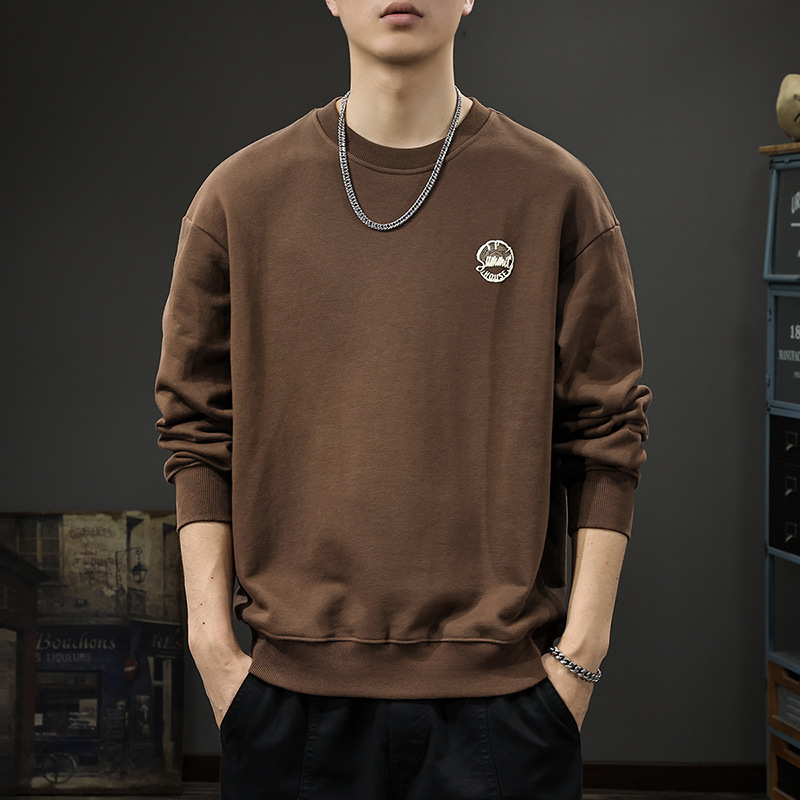 Autumn and Winter New Simple Ins Printed Sweater Men's Heavy Loose Base Shirt Autumn American Style Retro Long-sleeved T-shirt Trendy