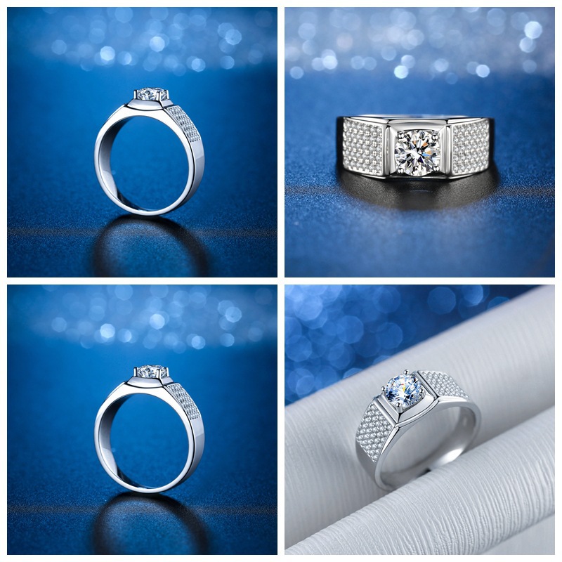 GRA Certificate Certification 15, Adjustable Ring Size 1.0ct 925 Sterling Silver Moissanite High Carbon Diamond Geometric Rings Moissanite Rings GRA Certificate