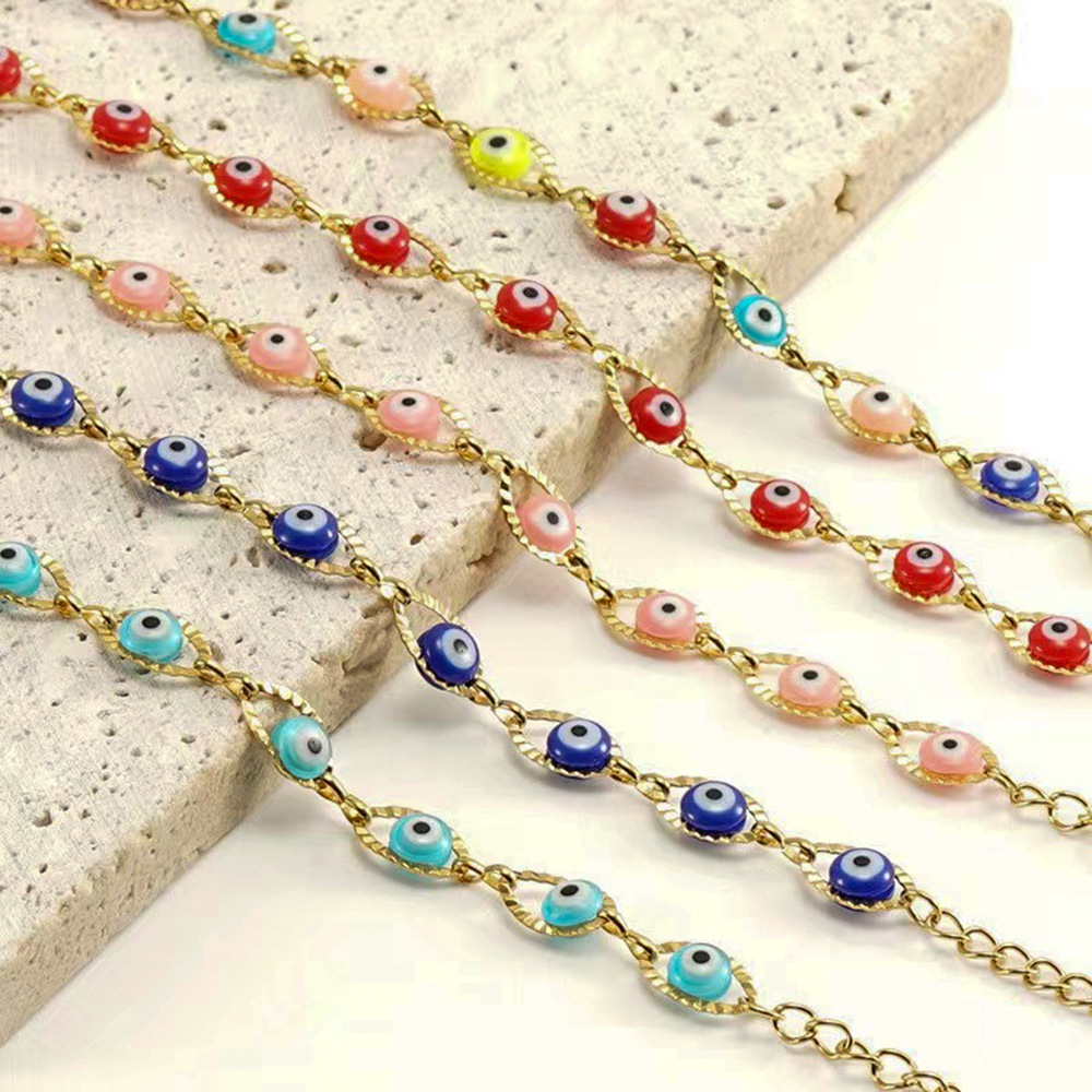 Daily Occasion Stainless Steel Material Wholesale Retro Devil's Eye Stainless Steel Glass Bracelets Anklet Necklace