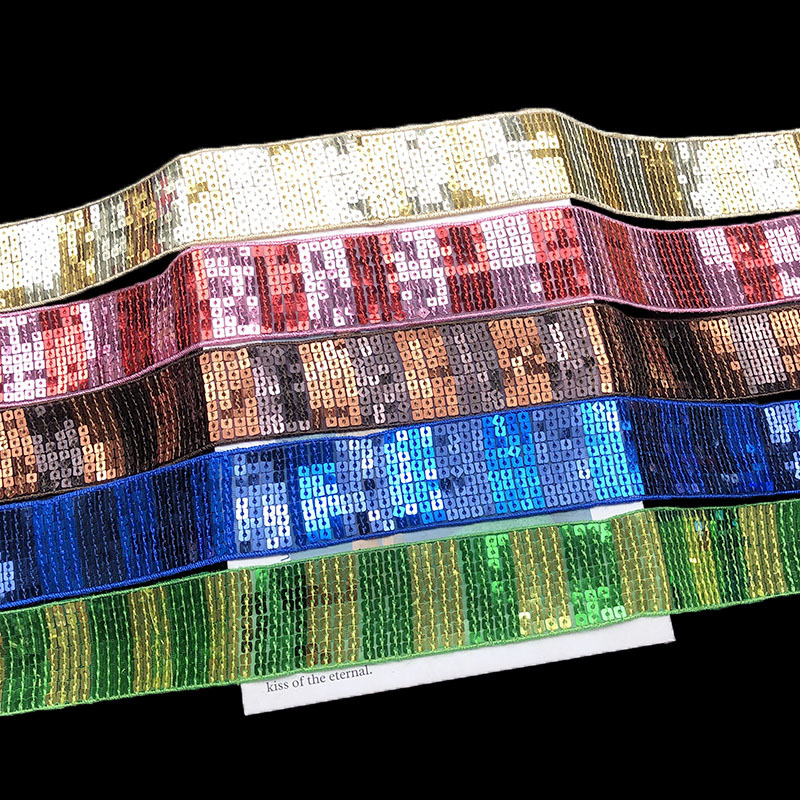 现货批供应9排双色网布刺绣亮片条码花边diy舞台服装辅料花边lace