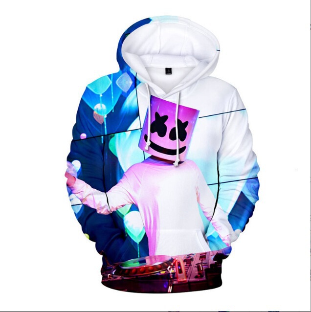2024 cross-border Europe and the United States new cotton candy DJ hoodie Marshmello 3D printed sweater for men and women