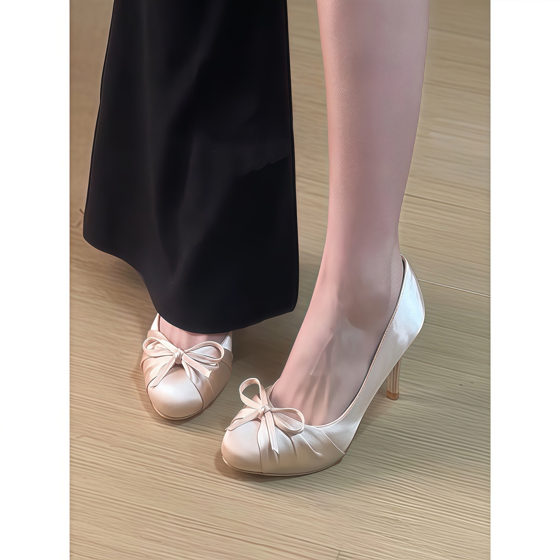 Bowknot Shallow-Heel Women's Shoes, Elegant Socialite Style, Versatile Ballet Style With_vogvips.com