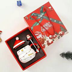 見栄えの良いクリスマスギフトマグ、絶妙なニッチ、シンプルなインターネットセレブホームインスノーマン、蓋とスプーン付きセラミック