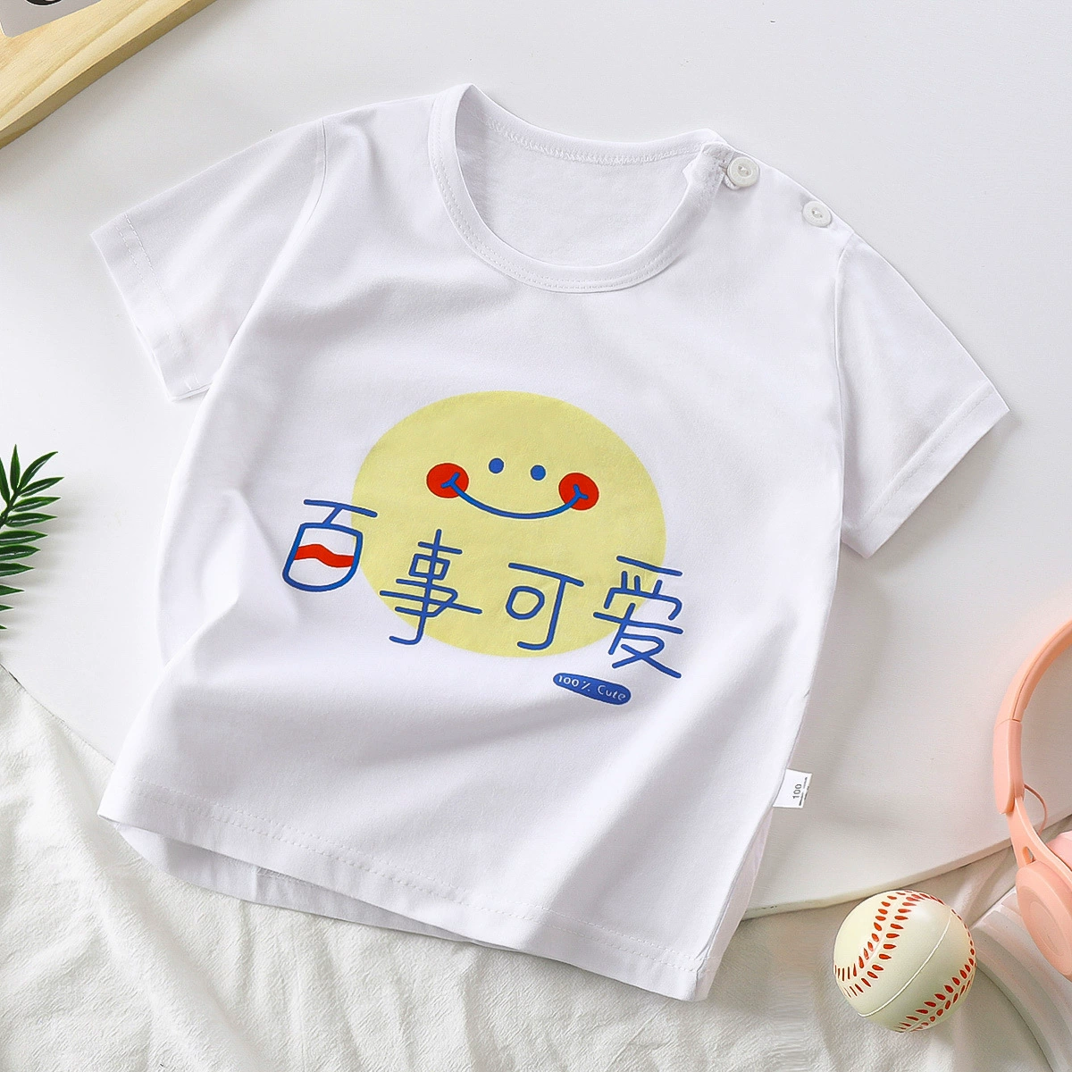 Children's Cotton Summer T-Shirt for Boys, Korean Style, Short Sleeve, Cute Cartoon Prints