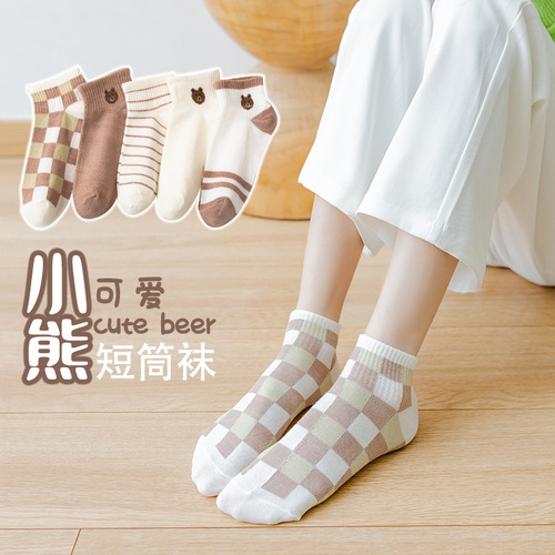Socks for women, autumn and winter ladies' cute bear short socks, trendy ins student low-cut autumn cartoon Japanese boat socks