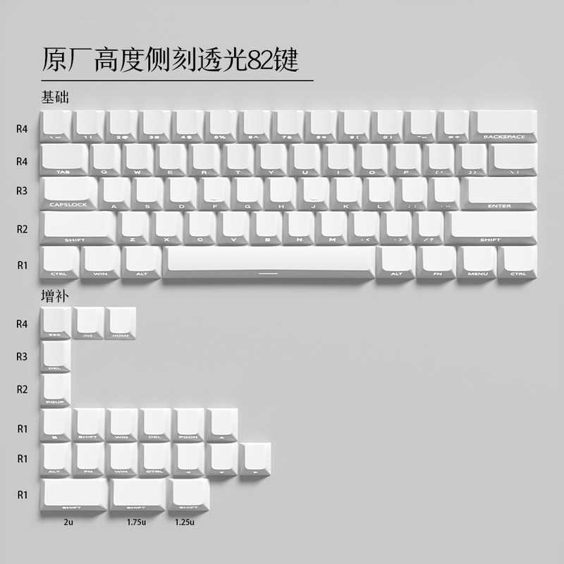 白色側面刻印半透明昇華キーキャップ PBT白色素材 小型完全セット 5面昇華|undefined