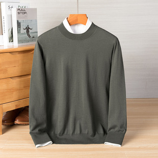 25 Spring and Autumn Warm Round Neck Pullover Fine Cashmere Solid Color Sweater for Young and Middle-Aged Men Round Neck Base Knitwear Wholesale