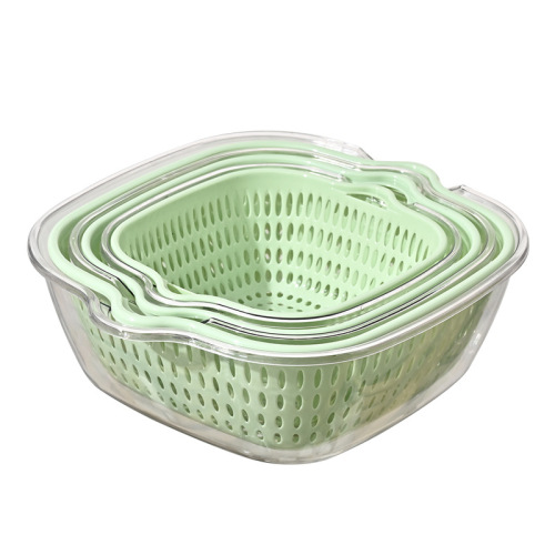 Double-layer vegetable washing basin drain basket six-piece set for kitchen and living room, home use fruit plate washing, simple plastic vegetable washing basket