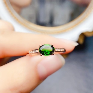 New natural diopside ring S925 silver inlaid main stone 5*7mm Joker net red explosions women's jewelry wholesale