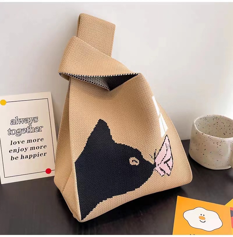 INS bolso de celebridad de Internet bolso de cubo de lana de punto para mujer bolso de mano casual bolso de mano de estilo japonés y coreano bolsa de Almuerzo