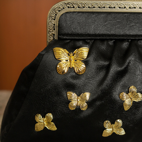 Black metal butterfly handbag, antique cheongsam banquet clutch, chain metal small square bag