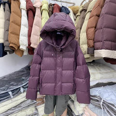 泡芙龟背短款羽绒服女2025冬季新款白鸭绒连帽加厚面包服外套