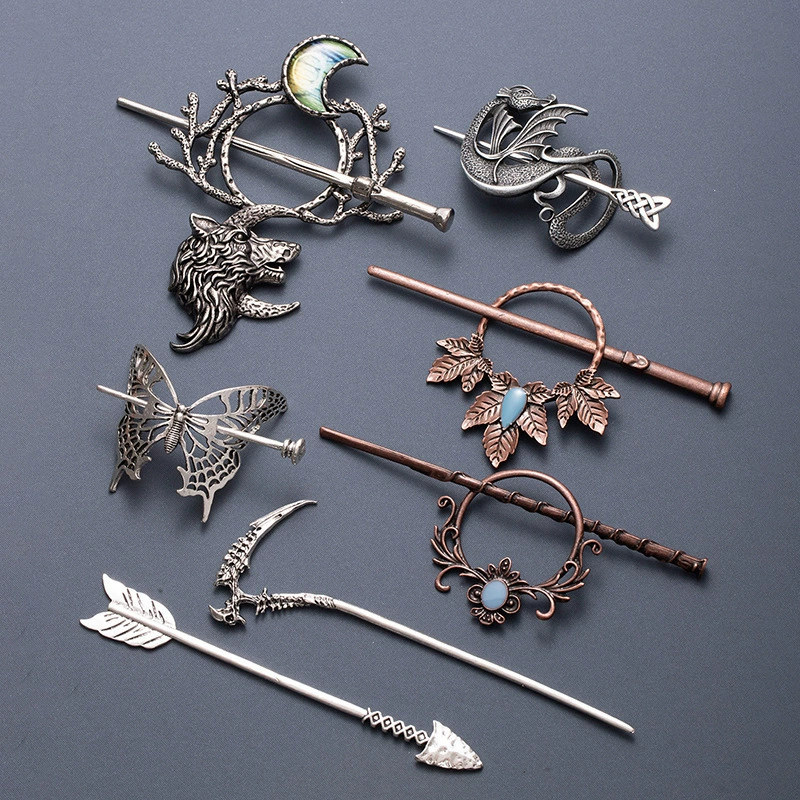 Популярная трансграничная заколка для волос в стиле ретро Viking Wolf Moon, скандинавский готический головной убор, комплект аксессуаров для волос в богемном норвежском стиле