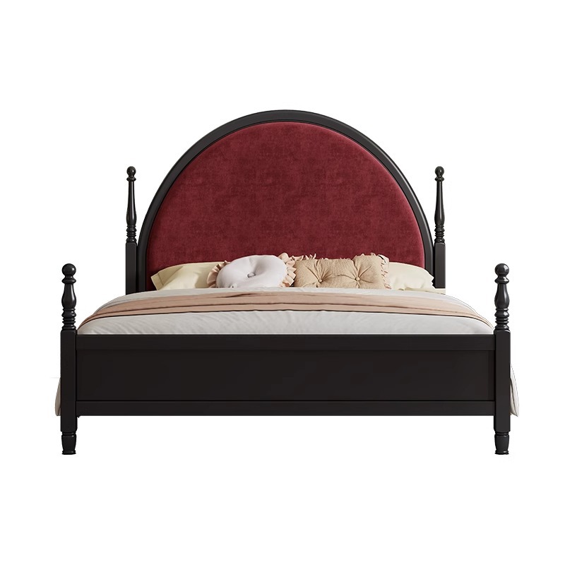 Cama de madera negra francesa retrógrada dormitorio principal cama doble de 1.8m cama de matrimonio americana caja de almacenamiento de alta antigüedad cama de paquete suave image 6