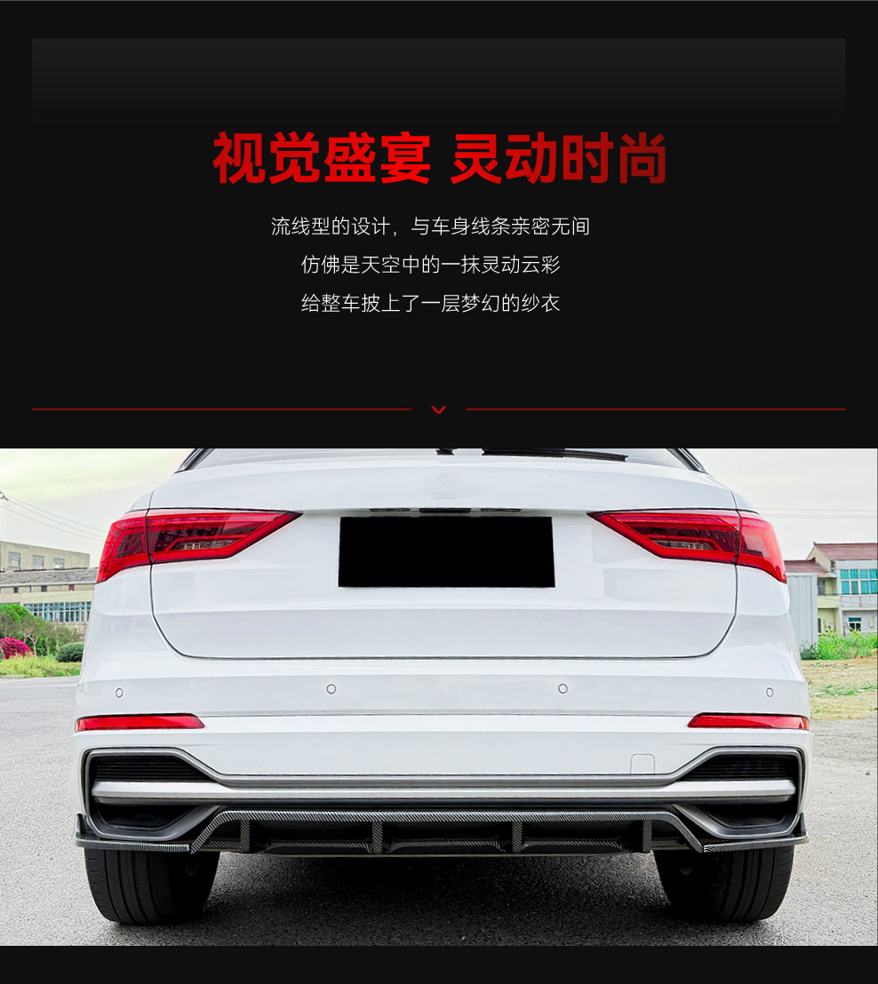 Suitable for 2019+ Audi Q3 F3 Sline Suv Models, Dedicated Rear Lip Spoiler Surround for Cross-Border Modification