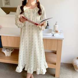 实拍睡裙女2025秋冬款加厚夹丝棉保暖家居服可外穿碎花睡衣批发