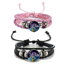 跨境时尚猎魔女团手链时光宝石手环男女手镯情侣皮革编织黑手绳
