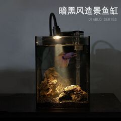 暗黑风鱼缸套餐全套高级感桌面黑背玻璃斗鱼桌面小型创意超白鱼缸