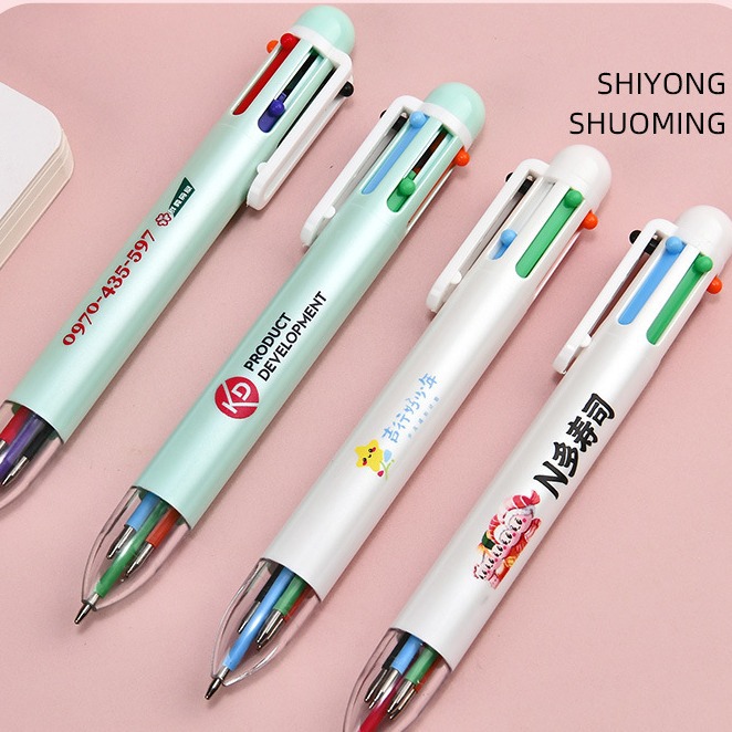 Papelería de oficina de alto valor de color 6 bolígrafos personalizados imprimibles LOGO publicidad multicolor 6 bolígrafos al por mayor