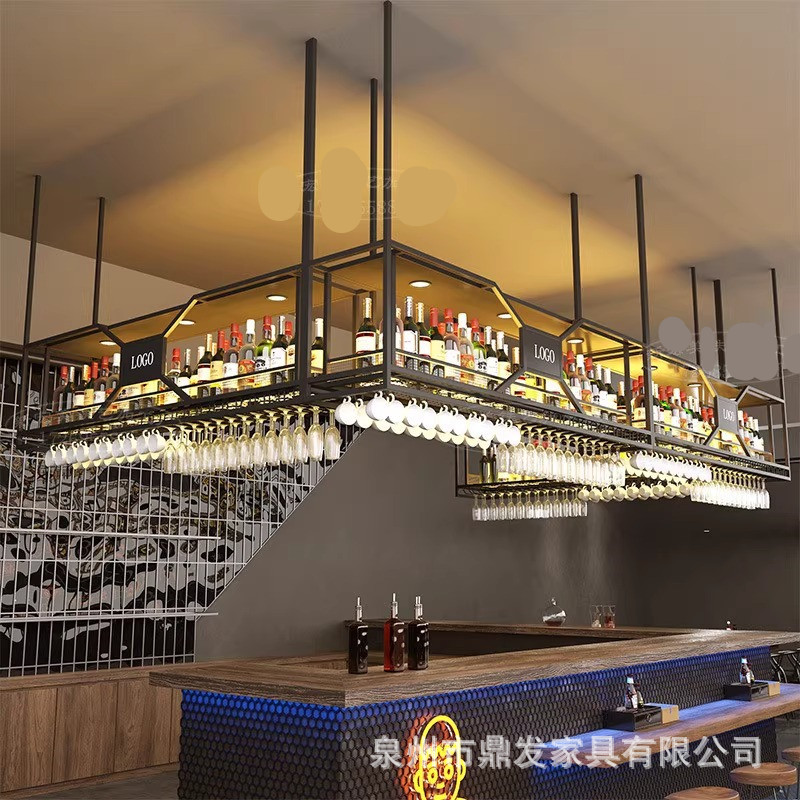 酒架吧台吊架悬挂吊柜展示架铁艺工业风置物架酒吧装饰挂杯架