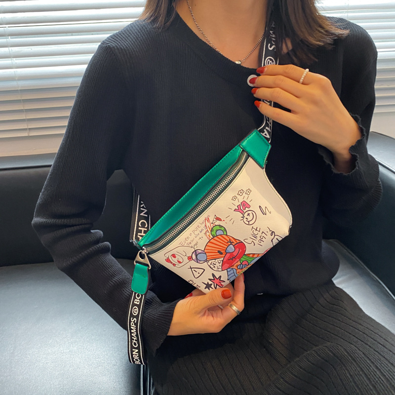 Small Bag 2025 New Fashion Cute Crossbody Chest Bag Small Waist Bag Casual Disco Bag Painted Graffiti Small Backpack
