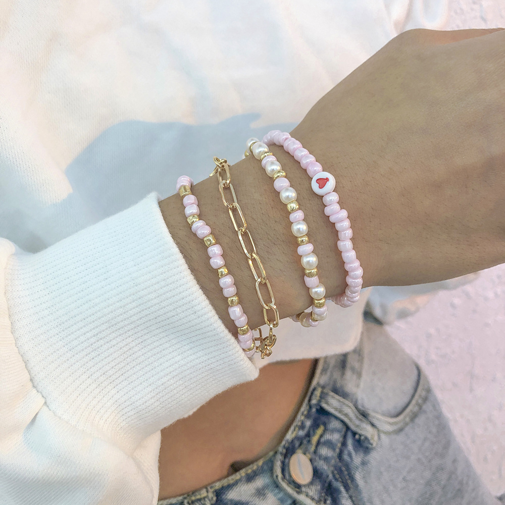 Wholesale Jewelry Hollow Chain Hit Color Beaded Bracelet Four-piece Set Nihaojewelry display picture 2