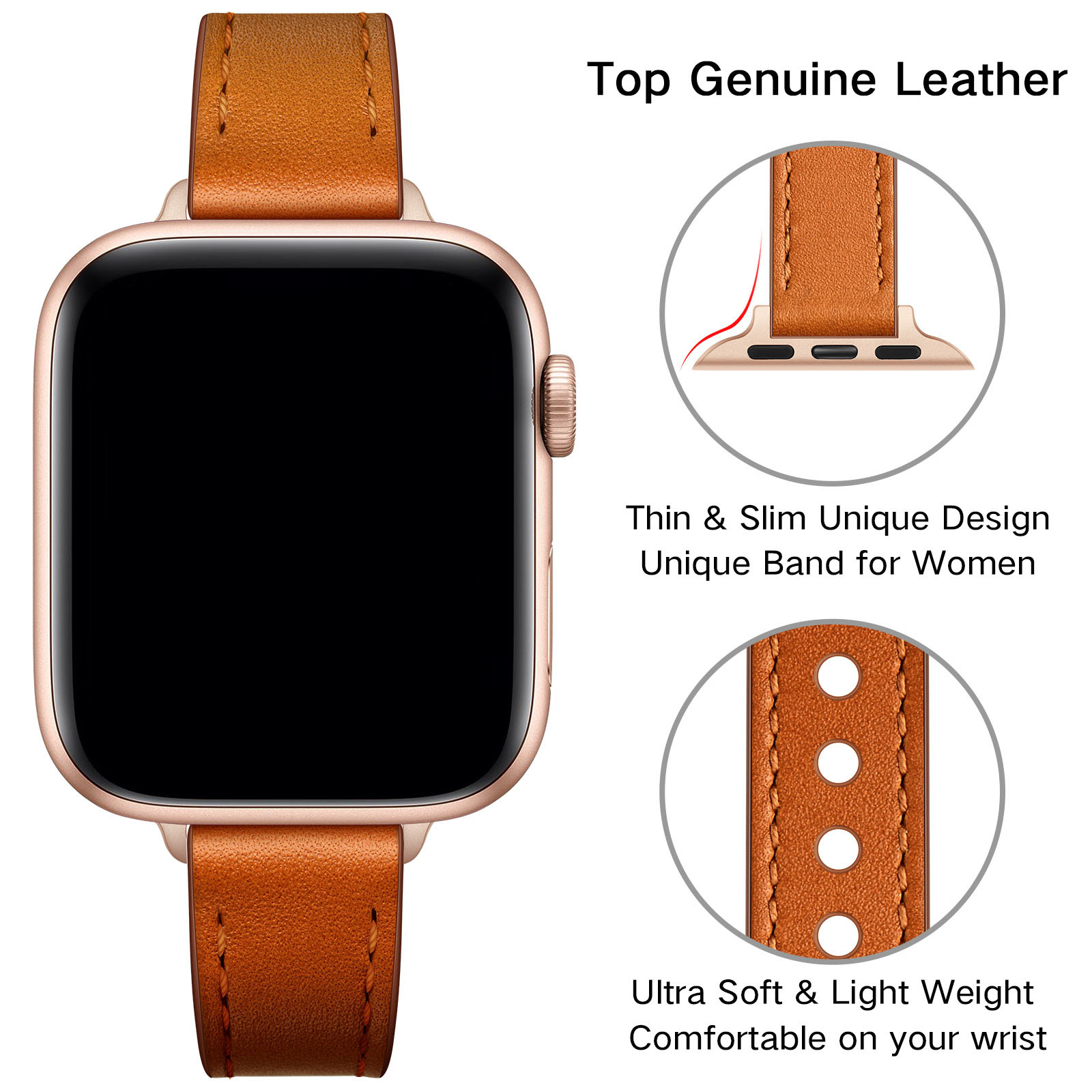 18g Weight Apple watch watchband Classification Genuine leather Material Solid Color Pattern Retro Style Retro Solid Color Apple Watch Watchband 8