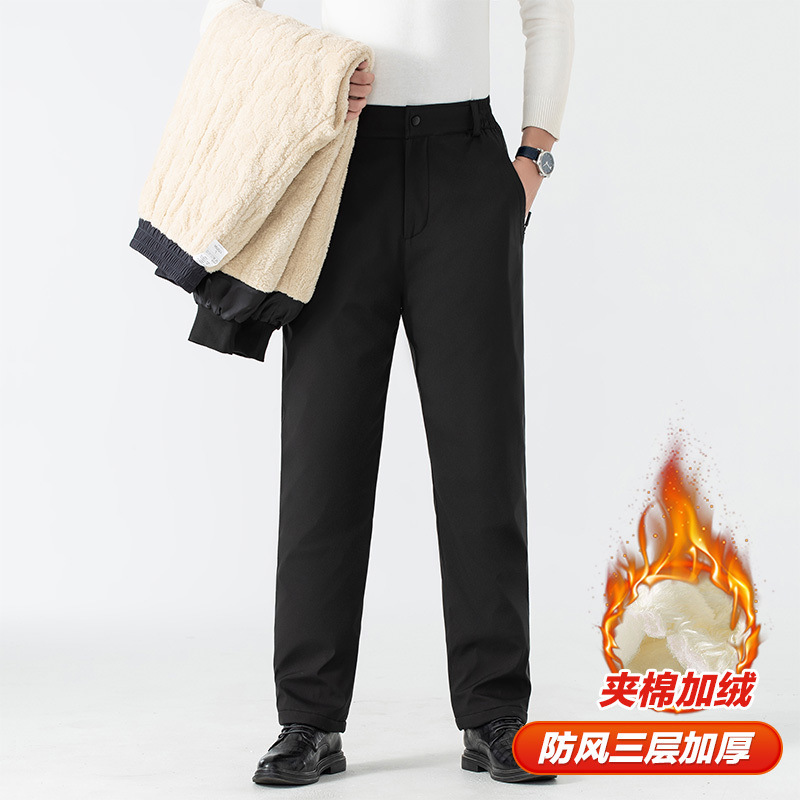 Men's Winter Thermal Insulation Graphene Pants for Middle-Aged and Elderly Parents, Fleece-Lined Thick Lambswool Long Trousers, Casual Dress Trousers