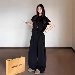 炸街运动服套装女夏季宽松显瘦时尚韩系短袖阔腿裤休闲两件套跑步
