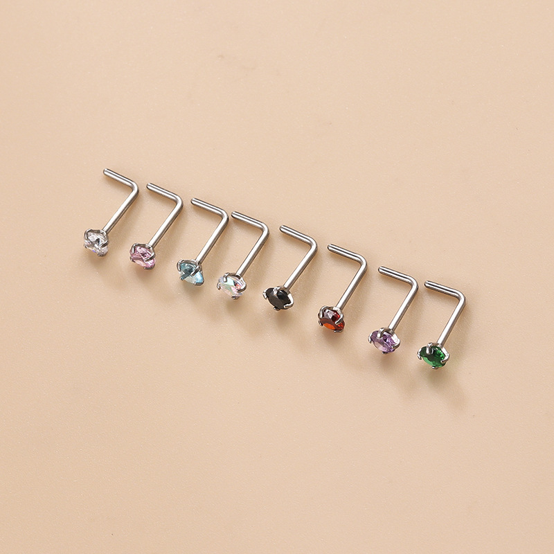 Daily Occasion 316L Stainless Steel Material 1 Piece 316L Stainless Steel Zircon Nose Rings & Studs Geometric Waterproof Non Tarnish Surgical Steel