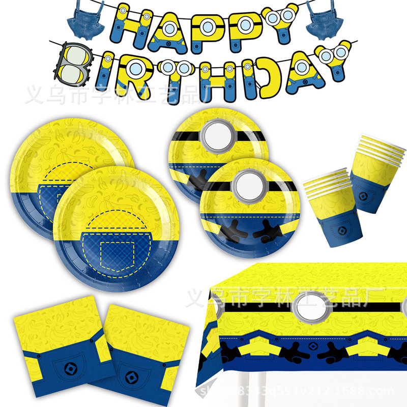 Cross-border Minions Party Paper Plate Decorations Children's Birthday Party Tableware Banner Despicable Daddy Party Supplies Cross-border Minions Party Paper Plate Decorations Children's Birthday Party Tableware Banner Despicable Daddy Party Supplies