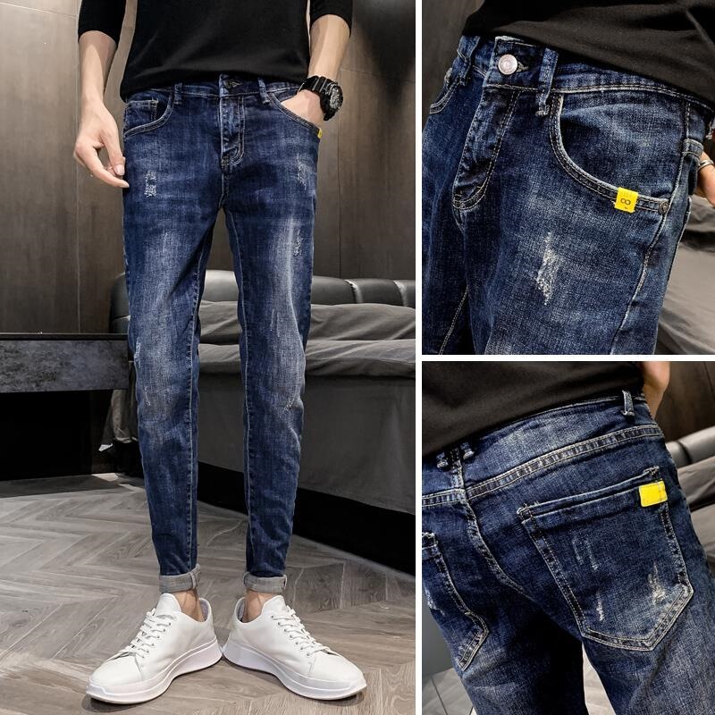 Nuanfenglai 2026 Spring and Autumn Men's Trendy Korean Style Slim Fit Jeans Elastic Youth Stylish Casual Skinny Long Pants Nuanfenglai 2026 Spring and Autumn Men's Trendy Korean Style Slim Fit Jeans Elastic Youth Stylish Casual Skinny Long Pants
