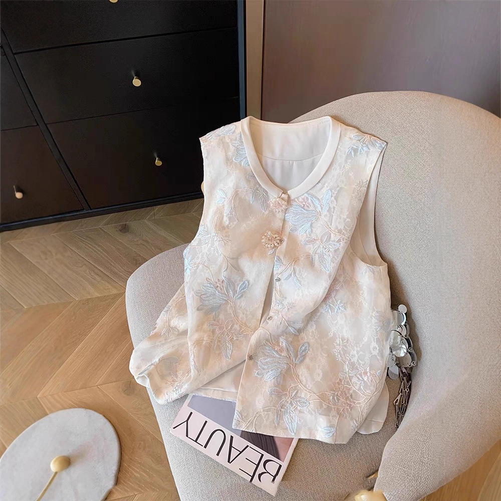 New Chinese-Style Heavy Lace Embroidery Vest for Women 2025 Spring and Summer New Temperament Improved National Style Niche Vest