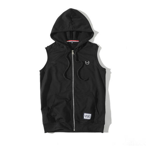 Men's sleeveless hoodie summer hooded jacket thin jacket sports vest Korean style trendy vest outerwear cardigan 