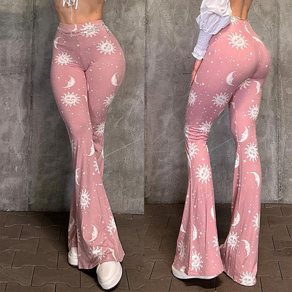 Amazon European and American Cross-border Yoga Pants New Printed High Waist Flare Pants Casual Wide Leg Pants All-match Pants for Women