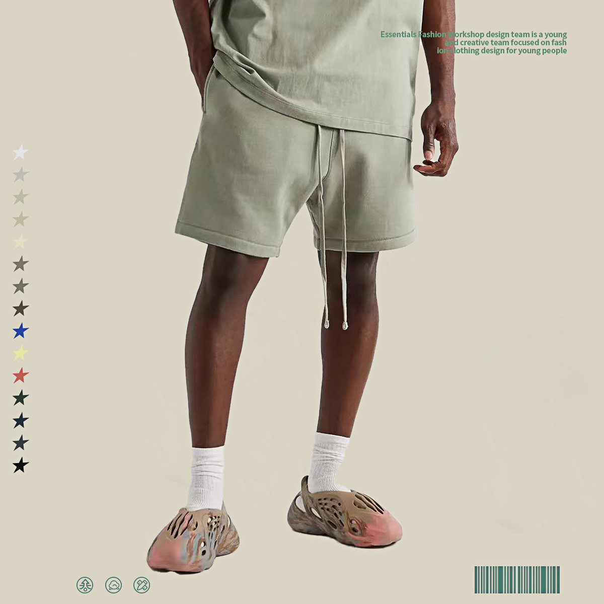 Shorts básicos de color sólido FOG de 230G para primavera y verano, estilo callejero, holgados, de marca, a la moda, de cinco puntos, color negro.