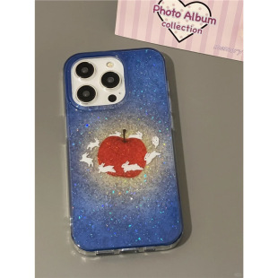 Blue Glitter Apple Rabbit Suitable for Iphone16 Shell New 14/12 Niche Apple 15Pro Soft Shell