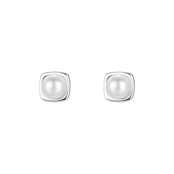 S999 Sterling Silver Simple Ladies Pearl Earrings French Elegant Geometric Earrings Women's Small and Exquisite Earrings Wholesale