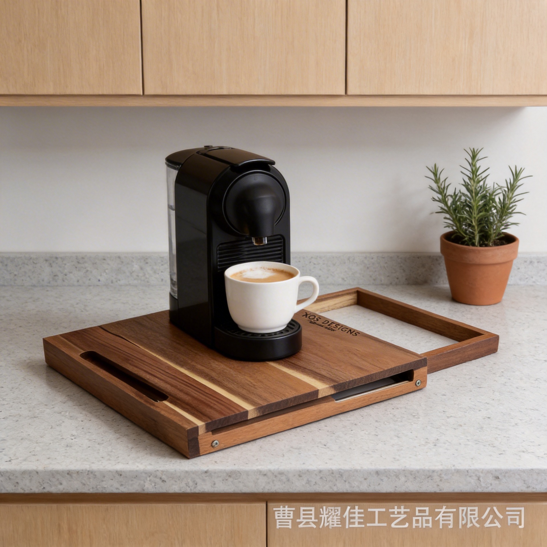 Wooden Coffee Machine Tray Kitchen Storage Appliance Sliding Base Desktop Storage Tray
