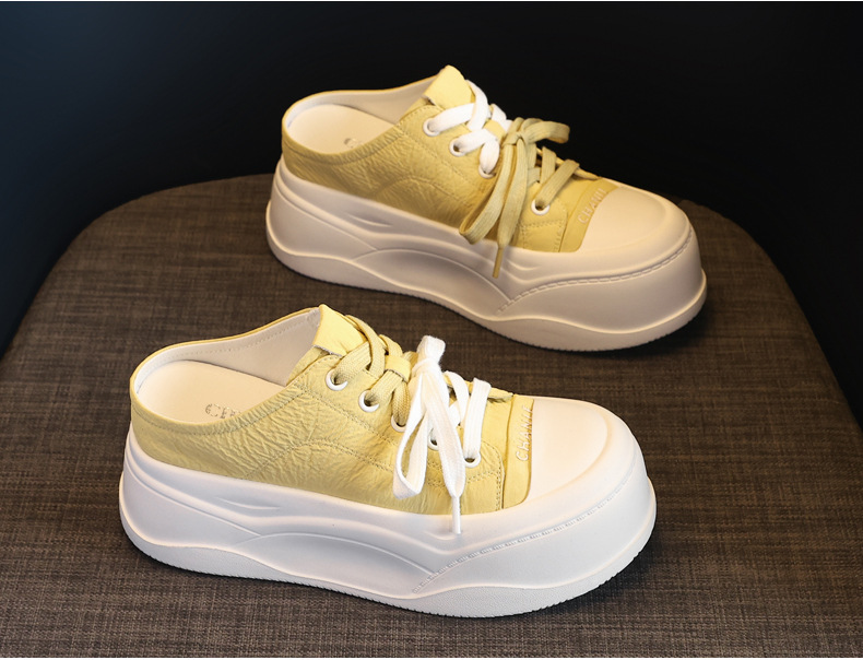Giày sneaker nữ đế dày tăng chiều cao, mũi tròn bít, phong cách thể thao mùa hè 2025 — Màu be, Màu hồng, Màu vàng chi tiết 4