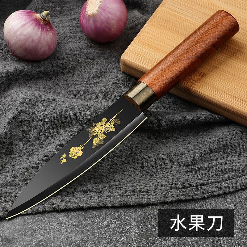 Kit de cuchillos de acero negro, conjunto completo de utensilios de cocina de acero inoxidable, cortador de verduras, cortador de huesos