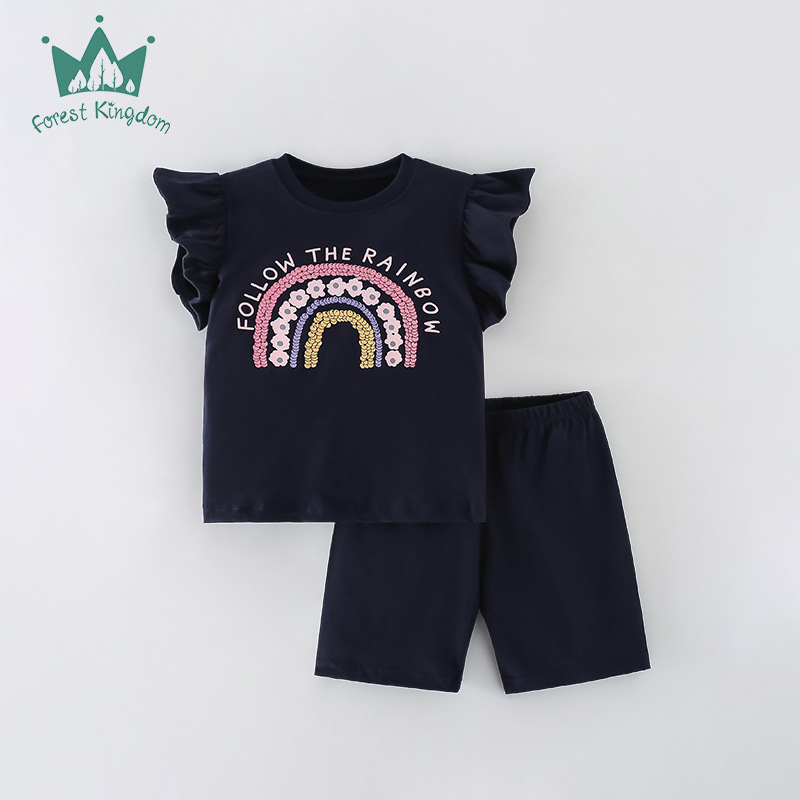 Forestkingdom girls' short-sleeved suit baby girls' summer short-sleeved T-shirt and shorts two-piece children's clothing