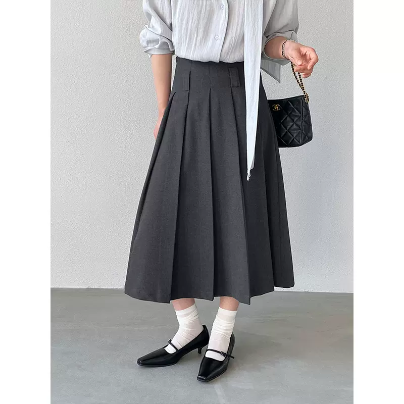 江左 知识分子风 韩系简约高级感百褶半身裙女春高腰西装裙子1771