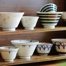 日本进口美浓烧陶瓷拉面碗釉下彩复古餐具家用高脚斗笠碗汤碗